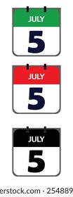 Design a clean, minimalistic icon representing 5th July in vector illustrator for marketing purposes on event posters, appointment cards, or digital platforms like social media.