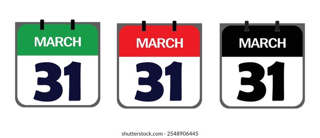 Design a clean, minimalistic icon representing 31th March in vector illustrator for marketing purposes on event posters, appointment cards, or digital platforms like social media.