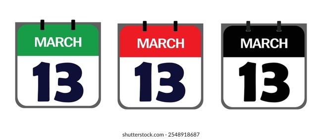 Projete um ícone limpo e minimalista representando o 13o de março no ilustrador vetorial para fins de marketing em cartazes de eventos, cartões de compromisso ou plataformas digitais como mídias sociais.