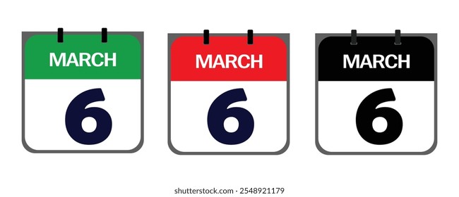 Projete um ícone limpo e minimalista representando o 6 de março no ilustrador vetorial para fins de marketing em cartazes de eventos, cartões de compromisso, ou plataformas digitais como mídias sociais.