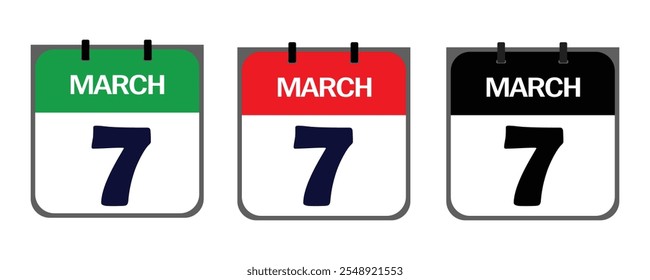 Design a clean, minimalistic icon representing 7th March in vector illustrator for marketing purposes on event posters, appointment cards, or digital platforms like social media.