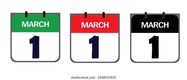 Design a clean, minimalistic icon representing 1st March in vector illustrator for marketing purposes on event posters, appointment cards, or digital platforms like social media.