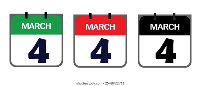 Design a clean, minimalistic icon representing 4th March in vector illustrator for marketing purposes on event posters, appointment cards, or digital platforms like social media.