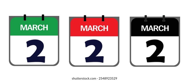 Design a clean, minimalistic icon representing 2nd March in vector illustrator for marketing purposes on event posters, appointment cards, or digital platforms like social media.