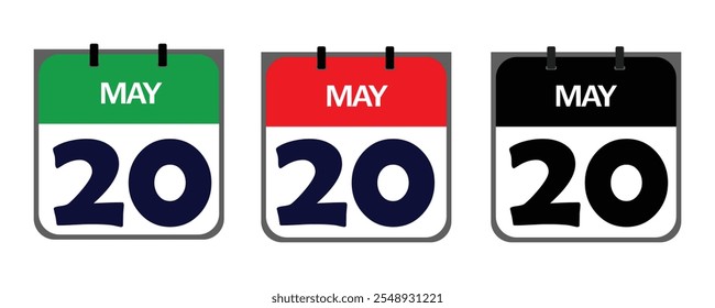 Design a clean, minimalistic icon representing 20th May in vector illustrator for marketing purposes on event posters, appointment cards, or digital platforms like social media.