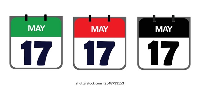 Design a clean, minimalistic icon representing 17th May in vector illustrator for marketing purposes on event posters, appointment cards, or digital platforms like social media.