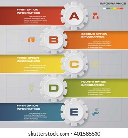 Design clean number banners with 3d gear shapes template/graphic or website layout. 5 steps chart . Vector.