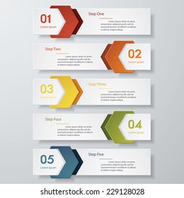 Design clean number banners template/graphic or website layout. 5 steps. Vector.