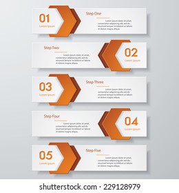Design clean number banners template/graphic or website layout. 5 steps. Vector.