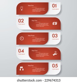Design clean number banners template/graphic or website layout. 5 steps. Vector.