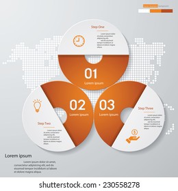 Design clean number banners template/graphic or website layout. 3 steps. Vector.