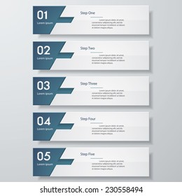 Design clean number banners template/graphic or website layout. 5 steps. Vector.