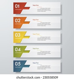 Design clean number banners template/graphic or website layout. 5 steps. Vector.