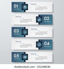 Design clean number banners template/graphic or website layout. 5 steps. Vector.