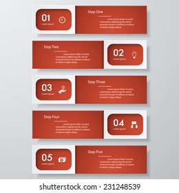 Design clean number banners template/graphic or website layout. 5 steps. Vector.