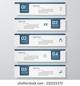 Design clean number banners template/graphic or website layout. 5 steps. Vector.