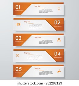 Design clean number banners template/graphic or website layout. 5 steps. Vector.