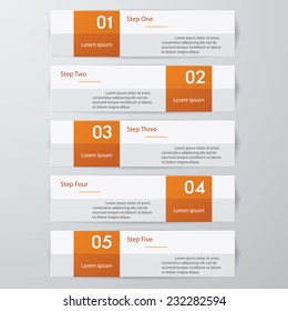 Design clean number banners template/graphic or website layout. 5 steps. Vector.