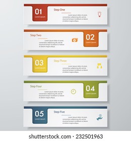 Design clean number banners template/graphic or website layout. 5 steps. Vector.