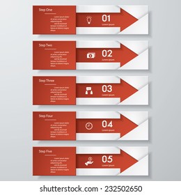 Design clean number banners template/graphic or website layout. 5 steps. Vector.