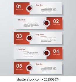 Design clean number banners template/graphic or website layout. 5 steps. Vector.