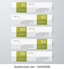 Design clean number banners template/graphic or website layout. 5 steps. Vector.