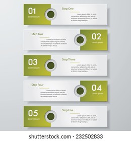 Design clean number banners template/graphic or website layout. 5 steps. Vector.