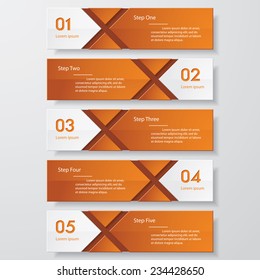 Design clean number banners template/graphic or website layout. 5 steps. Vector.