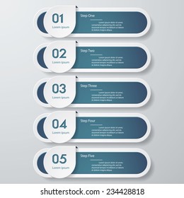 Design clean number banners template/graphic or website layout. 5 steps. Vector.