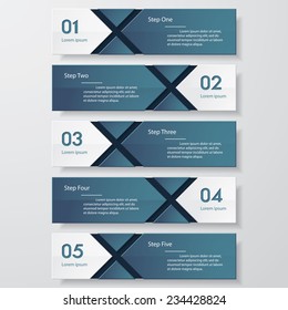 Design clean number banners template/graphic or website layout. 5 steps. Vector.