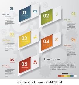 Design clean number banners template/graphic or website layout. 5 steps. Vector.
