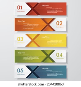 Design clean number banners template/graphic or website layout. 5 steps. Vector.