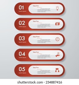 Design clean number banners template/graphic or website layout. 5 steps. Vector.
