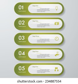 Design clean number banners template/graphic or website layout. 5 steps. Vector.