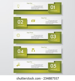 Design clean number banners template/graphic or website layout. 5 steps. Vector.