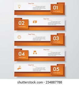 Design clean number banners template/graphic or website layout. 5 steps. Vector.