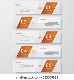 Design clean number banners template/graphic or website layout. 5 steps. Vector.