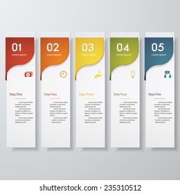 Design clean number banners template/graphic or website layout. 5 steps. Vector.