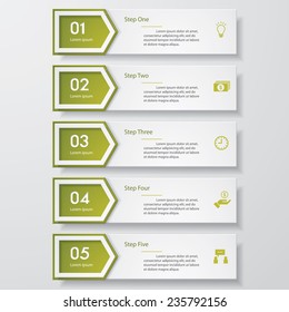 Design clean number banners template/graphic or website layout. 5 steps. Vector.