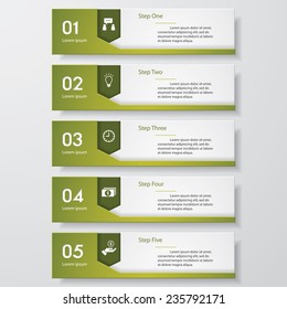Design clean number banners template/graphic or website layout. 5 steps. Vector.