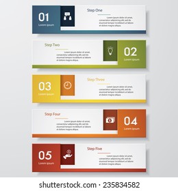Design clean number banners template/graphic or website layout. 5 steps. Vector.