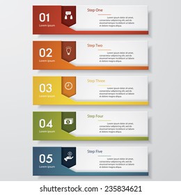 Design clean number banners template/graphic or website layout. 5 steps. Vector.
