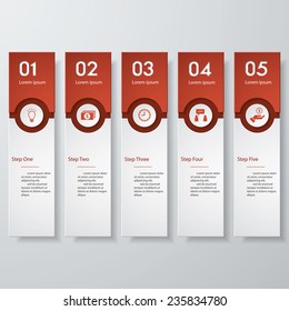 Design clean number banners template/graphic or website layout. 5 steps. Vector.