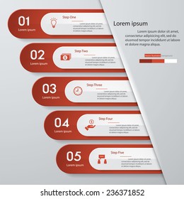 Design clean number banners template/graphic or website layout. 5 steps. Vector.