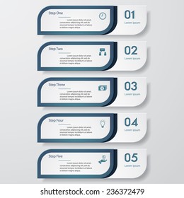 Design clean number banners template/graphic or website layout. 5 steps. Vector.