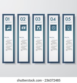 Design clean number banners template/graphic or website layout. 5 steps. Vector.