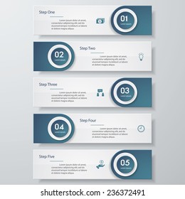 Design clean number banners template/graphic or website layout. 5 steps. Vector.