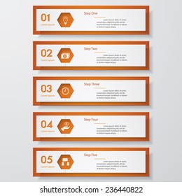 Design clean number banners template/graphic or website layout. 5 steps. Vector.
