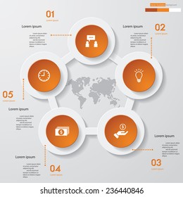 Design clean number banners template/graphic or website layout. 5 steps. Vector.