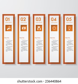 Design clean number banners template/graphic or website layout. 5 steps. Vector.